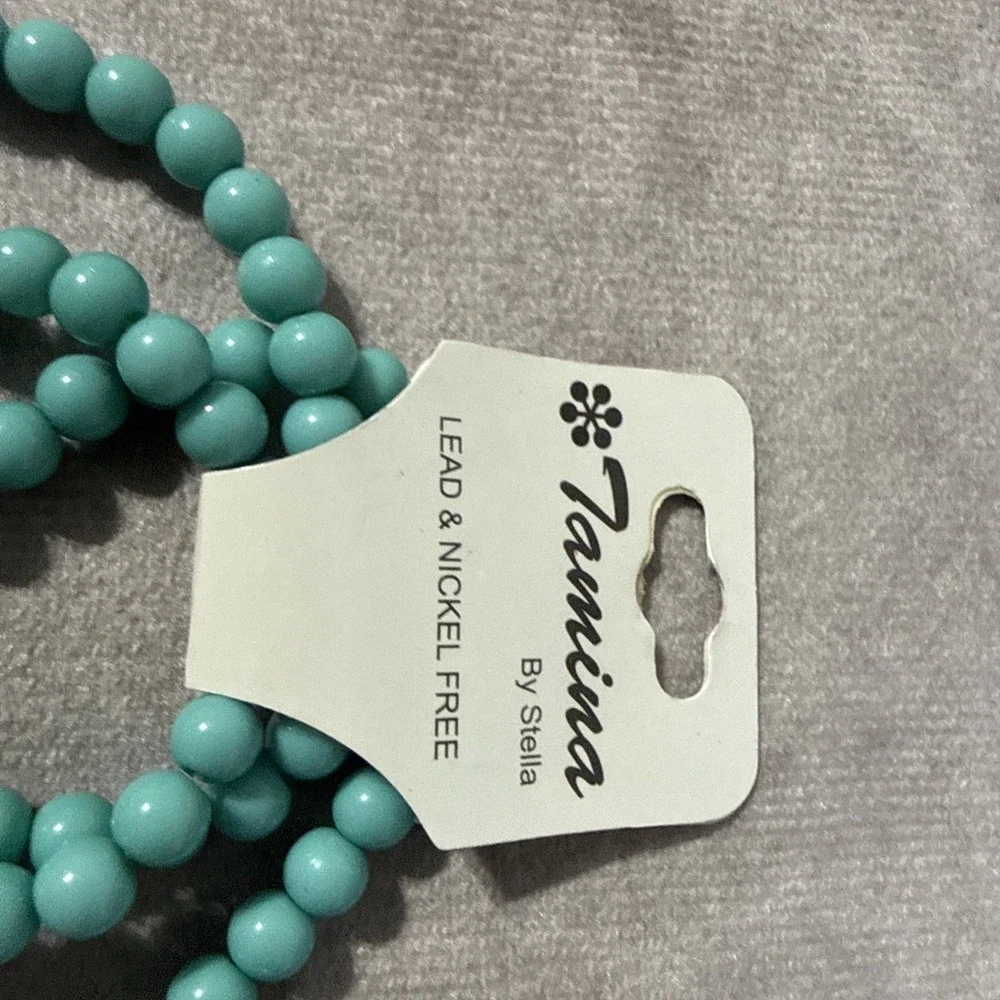 Tamina By Stella 3 Stretch Bracelet Faux Turquoise Gold Tone
